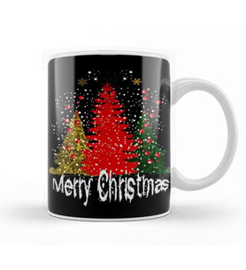 Yılbaşı Yeni Yıl Konseptli Merry Christmas Trees Kupa Bardak Porselen
