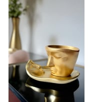 3D Dekoratif Yüz Tasarımlı Obje ve Tabak Seti, Modern Sanatsal Biblo, Ev Ofis Masaüstü Dekor (Gold)