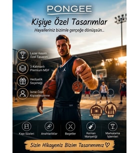 PONGEE Kişiye Özel BASKETBOL İsimli Ahşap MDF Anahtarlık - İsme Özel Enstrüman Tasarımlı Hediyelik BASKETBOL