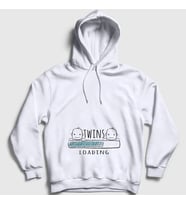 Presmono Unisex Beyaz Twins Loading Boys Yükleniyor Doğum Hamilelik Kapüşonlu Sweatshirt 535437tt