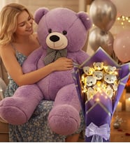 90 Cm Peluş Ayı ve LED Işıklı Mor Peluş Ayıcık Buketi Seti Sevgiliye Hediye Hediye Doğum Günü Özel Gün Seti (Lila)