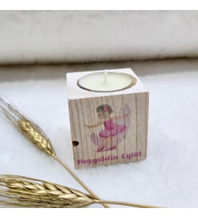 Hayaller Dükkanı 30 Adet Ahşap Mumluk Erkek Bebek Şekeri Balerin UV Baskılı  5x5