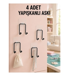 Mey İthalat® 4 Adet Çok Amaçlı Yapışkanlı Askılık Ev Düzenleyici Duvar Askı Seti