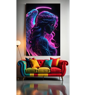 NEON TONLARDA MELEK 1 Ev Duvar Salon Güzellik Salonu Ofis Dükkan Dekarasyon Kanvas Tablo (Çok Renkli)