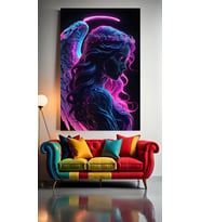 NEON TONLARDA MELEK 1 Ev Duvar Salon Güzellik Salonu Ofis Dükkan Dekarasyon Kanvas Tablo (Çok Renkli)