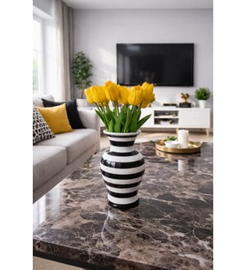 Dekoratif Obje - Feri Vazo Siyah Zebra Desen