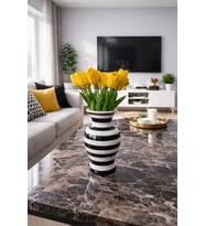 Dekoratif Obje - Feri Vazo Siyah Zebra Desen