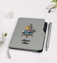 BK Gift Kişiye Özel Dümen Tasarımlı Gri Termo Deri Defter Kalem Seti-4