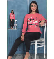 Fawn Kadın Good Morning İnterlok Uzun Kol Manşetli Pijama Takımı (8020) (Açık Pembe)