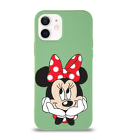 Apple iPhone 12 Uyumlu Lansman Kılıf Minnie Mouse Tasarımlı Altı Kapalı İçi Kadife Kaplı  Kapak (Şeffaf)