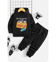 Çocuk Hurry Up Baskılı Eşofman Takımı (Siyah)