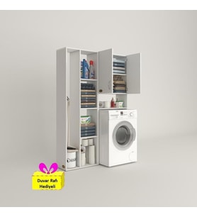 Kenzlife çamaşır makinesi dolabı veronikasüpürge byz 180*126*20 banyo arkalıksız raflı + tekli duvar rafı hediyeli (Karışık)