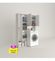 Kenzlife çamaşır makinesi dolabı veronikasüpürge byz 180*126*20 banyo arkalıksız raflı + tekli duvar rafı hediyeli (Karışık)