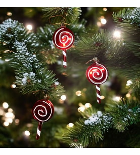 VIP DELUXE 3 ADET ŞEKER ÇUBUK YILBAŞI AĞAÇI SÜSÜ 10 CM PARLAK SİMLİ KIRMIZI NOEL YILBAŞI SÜSLERİ