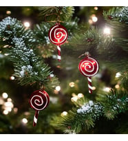 VIP DELUXE 3 ADET ŞEKER ÇUBUK YILBAŞI AĞAÇI SÜSÜ 10 CM PARLAK SİMLİ KIRMIZI NOEL YILBAŞI SÜSLERİ