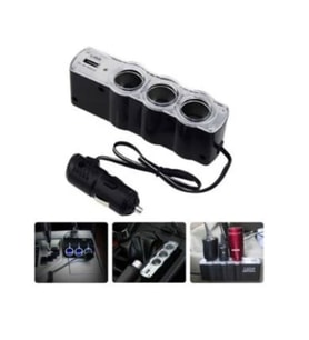 Çakmak Çoğaltıcı 12V 3 Lü USB Girişli (Düz Gri)