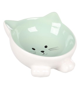 Flamingo Puzi Kedi Kulaklı Desenli Seramik Mama Ve Su Kabı Yeşil 125 Ml