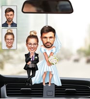 Kişiye Özel Fotoğraflı Gelin Damat 3 Tasarımlı Karikatür Araba Dikiz Ayna Süsü