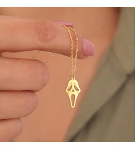 Kişiye Özel 925 Ayar Gümüş Çığlık Maske Kolye (Gold)
