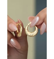 925 Ayar Gümüş Gold Kaplama Taşsız Çizgili Şarnel Küpe