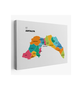 Antalya İli ve İlçeler Haritası Dekoratif Kanvas Tablo 1269