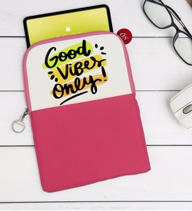 BK Gift Good Vibes Only Tasarımlı Taşınabilir Koruyucu Tablet Kılıfı & Organizer Çanta - Pembe-1