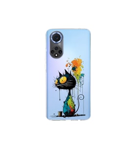 Huawei Nova 9 ile Uyumlu Splash Kedi Tasarımlı Şeffaf Silikon Kılıf