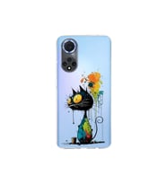 Huawei Nova 9 ile Uyumlu Splash Kedi Tasarımlı Şeffaf Silikon Kılıf