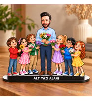 Kişiye Özel Erkek Okul Öncesi Öğretmeni Karikatürlü 18 cm MDF Masaüstü Biblo - Öğretmen Hediyesi Öğretmene Özel Hediye