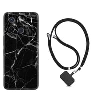 Xiaomi Redmi 12C Kılıf Resimli Boyun Askılı İpli Desenli Silikon Fragile Black Mermer 1378