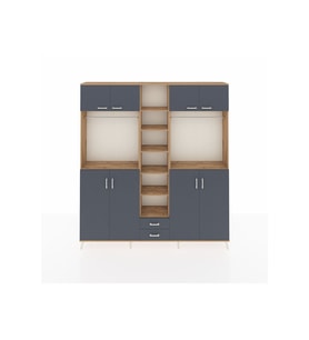 Arges Gardrop 14 Raflı 2 Çekmeceli 2 Askılı 220x30x243 Çam-Antrasit
