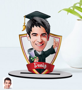 BK Gift Kişiye Özel İsimli Erkek Mezun Karikatürlü Ahşap Biblo Model-1