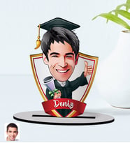 BK Gift Kişiye Özel İsimli Erkek Mezun Karikatürlü Ahşap Biblo Model-1