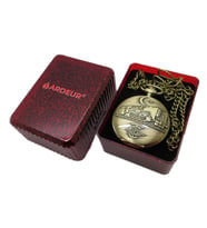 Ardeur® Vintage Ay Yıldız ve Tren Kabartmalı Desen İşlemeli Pirinç İsme Özel Lüks Cep Saati Köstekli Saat