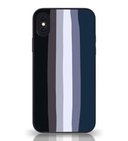 PrintiFy Apple iPhone X Kamera Korumalı Mavi Gökkuşağı Desenli Cam Kapak Siyah