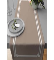 Bej Çerçeveli Desen Premium Masa Örtüsü Runner RNR278