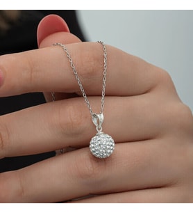 Beyaz Kristal Taşlı  925 Ayar Gümüş Kadın Kolye