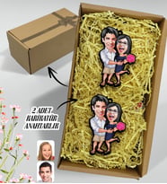 BK Gift Hediye Kutulu Kişiye Özel Sevgililer Karikatürlü Ahşap 2'li Ahşap Anahtarlık-108