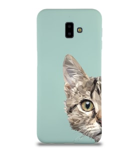 Samsung Galaxy J6 Plus Uyumlu Lansman Kılıf Catface Tasarımlı İçi Kadife Kapak-Turkuaz (Şeffaf)