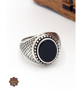 Oniks Taşlı Oval Hasır Model 925 Ayar Gümüş Çocuk Yüzüğü 201025391