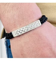 Gümüş Erkek Bileklik,14k Beyaz Altın Kaplama,Işıltı Desen El Örgüsü Bileklik,Şık Hediye