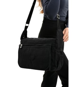 Çapraz Askılı Ultra Hafif Çok Cepli Bayan Omuz Çantası Siyah  (Model: 571-6B)
