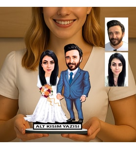 KİŞİYE ÖZEL SEVGİLİLER GÜNÜ HEDİYESİ GELİN DAMAT KARİKATÜR BİBLO FN38