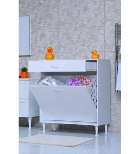 Eliusta Asil 70 cm Kirli Çamaşır Sepetli Banyo Dolabı 1 Çekmeceli Mutfak Çok Amaçlı Dolap 70x88x32,5 cm