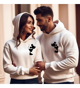 Sevgililer Günü Kombin Erkek Kadın Mickey Mause Görselli Kapüşonlu Hoodie Sweatshirt 7011