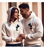 Sevgililer Günü Kombin Erkek Kadın Mickey Mause Görselli Kapüşonlu Hoodie Sweatshirt 7011 (Beyaz)