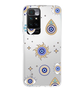 PrintiFy Xiaomi Redmi 10 ile Uyumlu 1mm Slim Fit Nazar Boncuğu 5 Baskılı Şeffaf  Kılıf