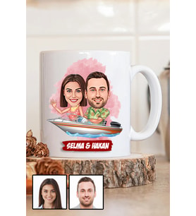Sevgiliye Hediye Tekne Tasarım  Karikatürlü Beyaz Kupa Bardak