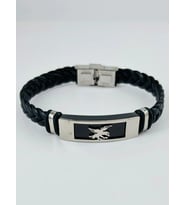 Siyah Deri / Çelik Erkek Deri Bileklik 20 Cm - Ebl0086