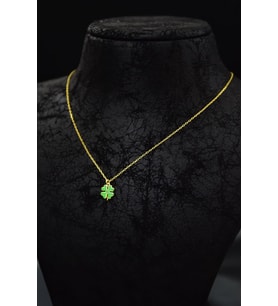925 Ayar Gümüş Gold Kaplama Yeşil Mineli Minimal Yonca Kolye